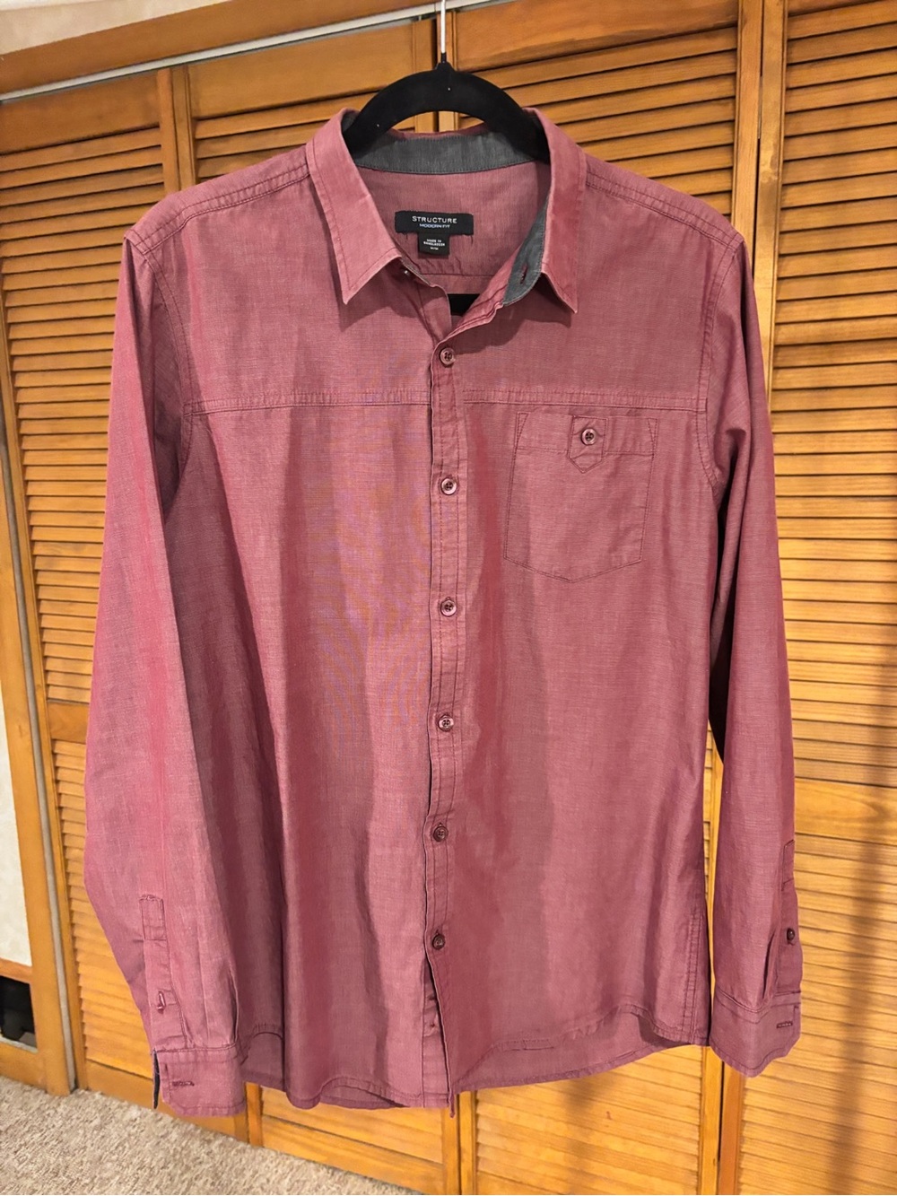 Structure Modern Fit Men's Button-Down Shirt in Dusty Rose 100% Cotton